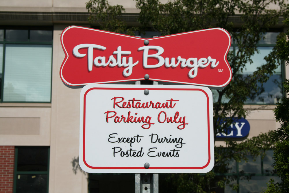 Boston Street - Elements and Specifics Details - Tasty Burger parking sign