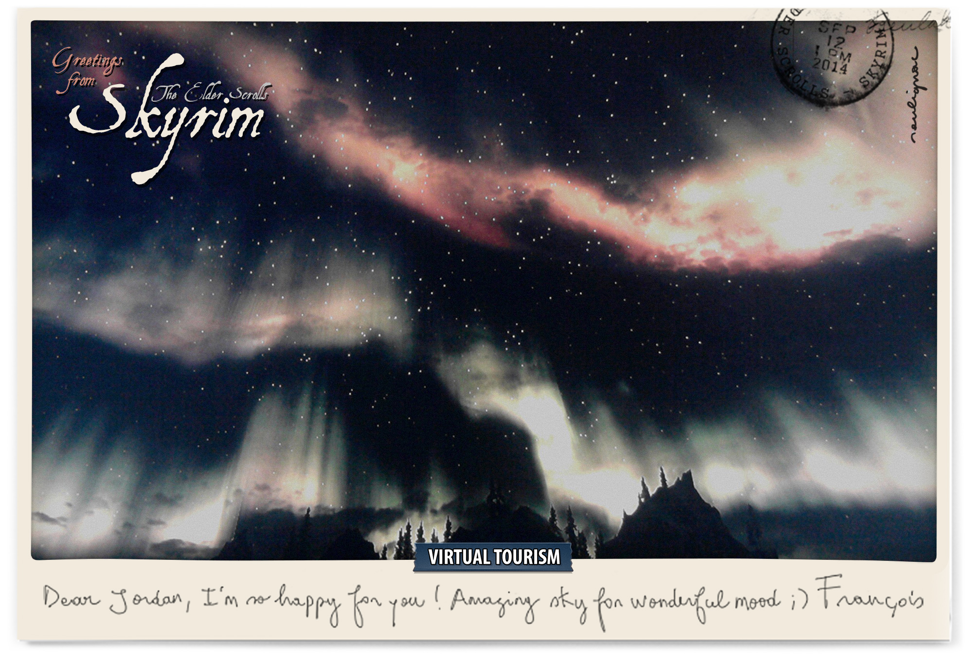 Postcards from Skyrim virtual worlds for JORDAN - Francois Soulignac - Virtual Tourism, In-game photography, February 2014