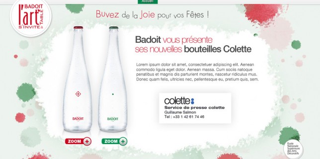 Francois Soulignac - Badoit / ENSAD - Colette bottles - Website L'art s'invite à table