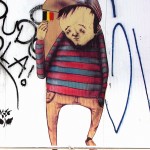 Francois Soulignac - Barcelona Street Art men with belgian flag in his hand