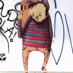 Francois Soulignac - Barcelona Street Art men with belgian flag in his hand